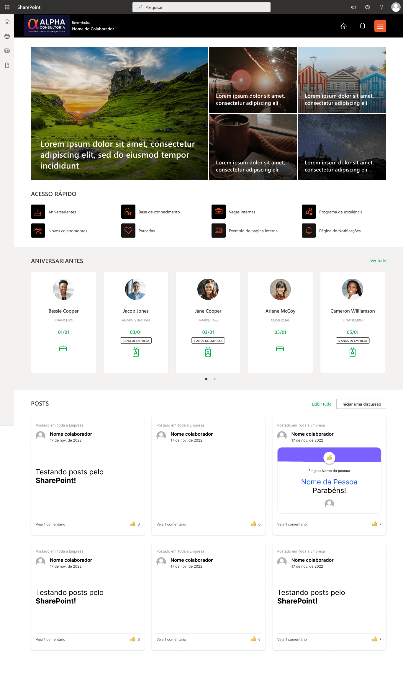 Intranet SharePoint - Setor Financeiro e RH