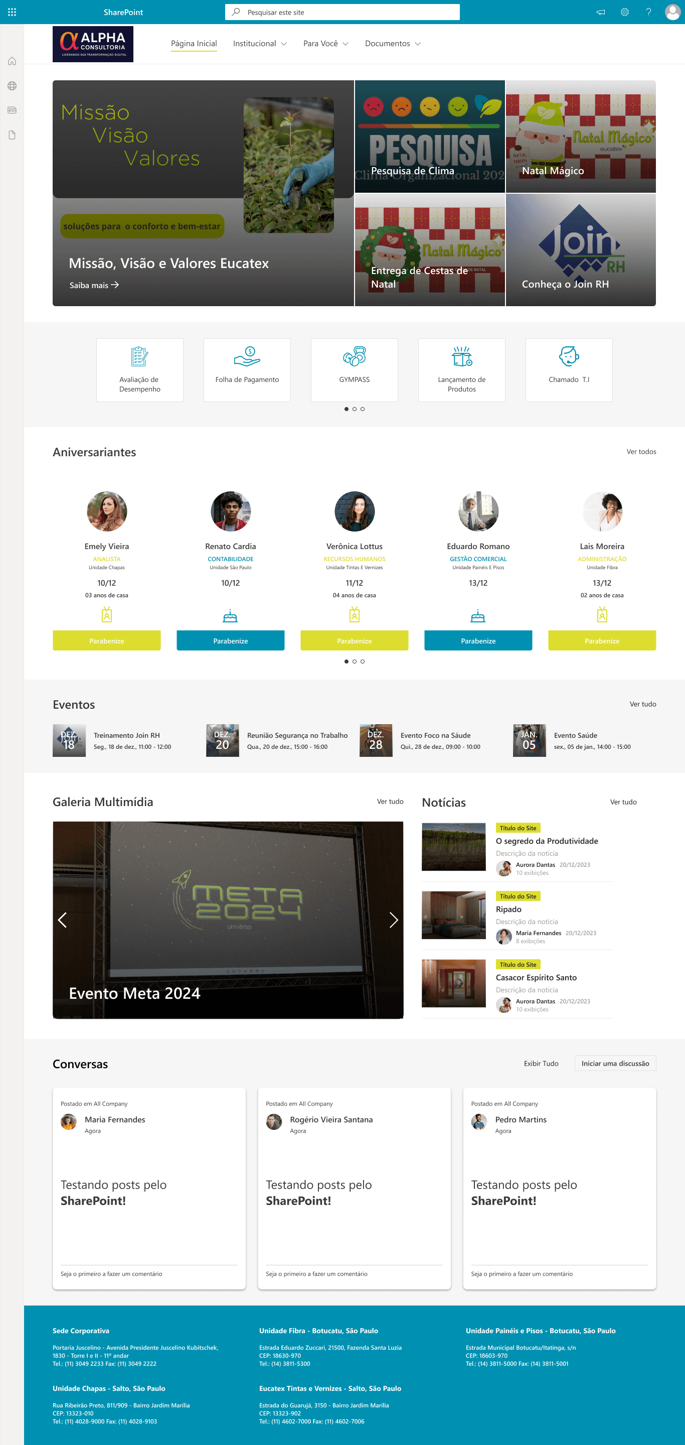 Intranet SharePoint com Galeria Multimídia - Indústria e Manufatura