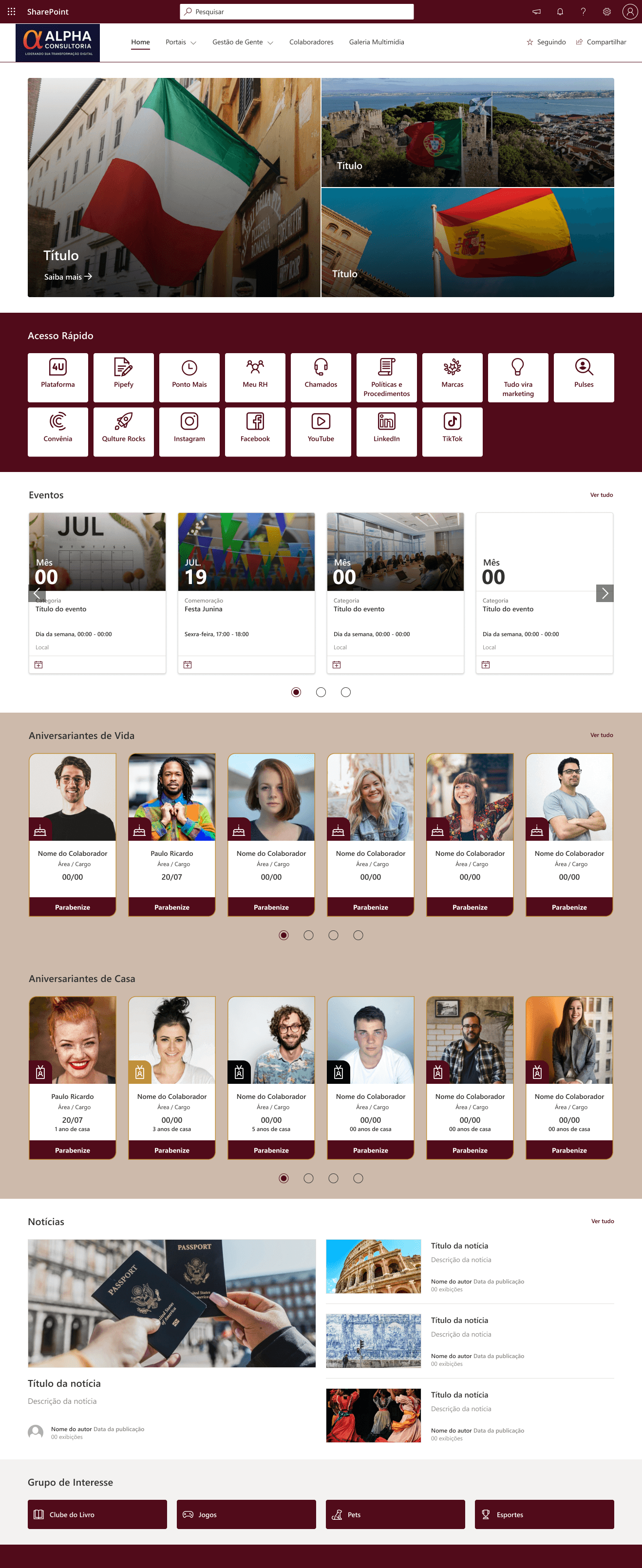 Portal Corporativo SharePoint - Turismo e Hospitalidade