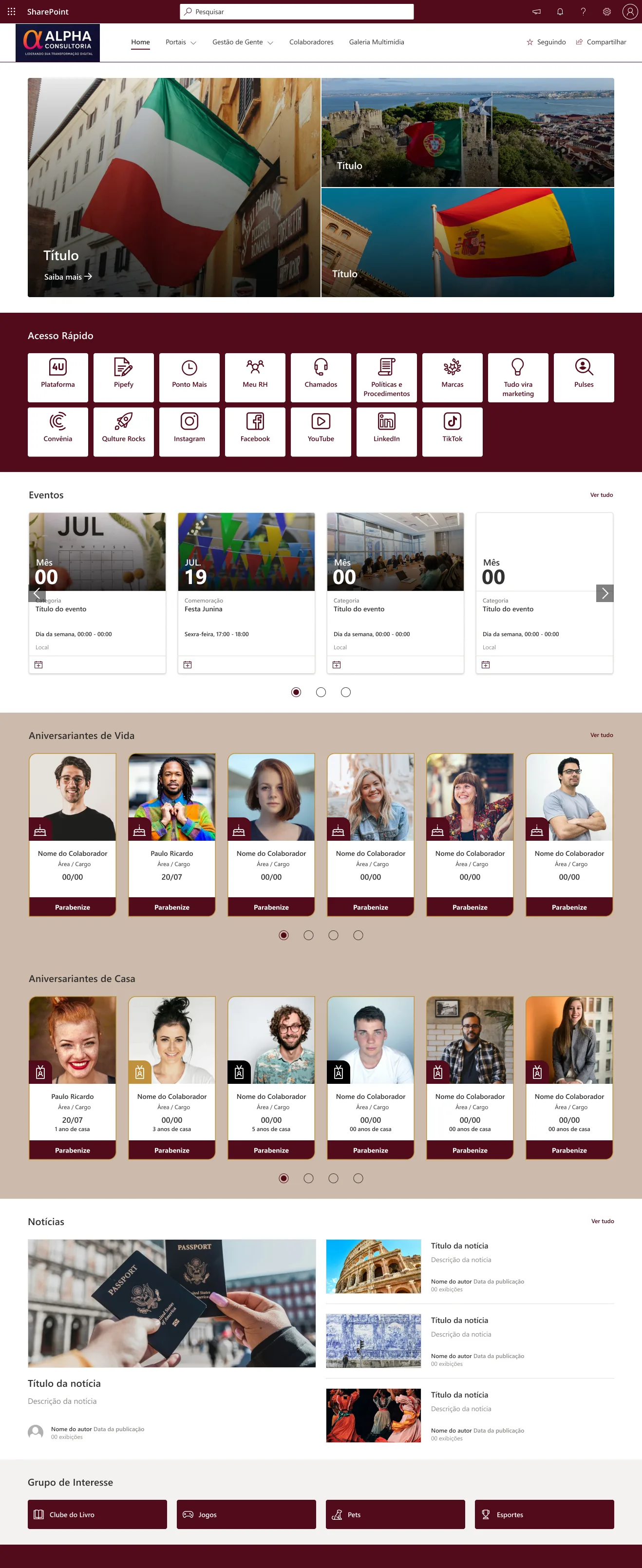 Portal Corporativo SharePoint - Turismo e Hospitalidade